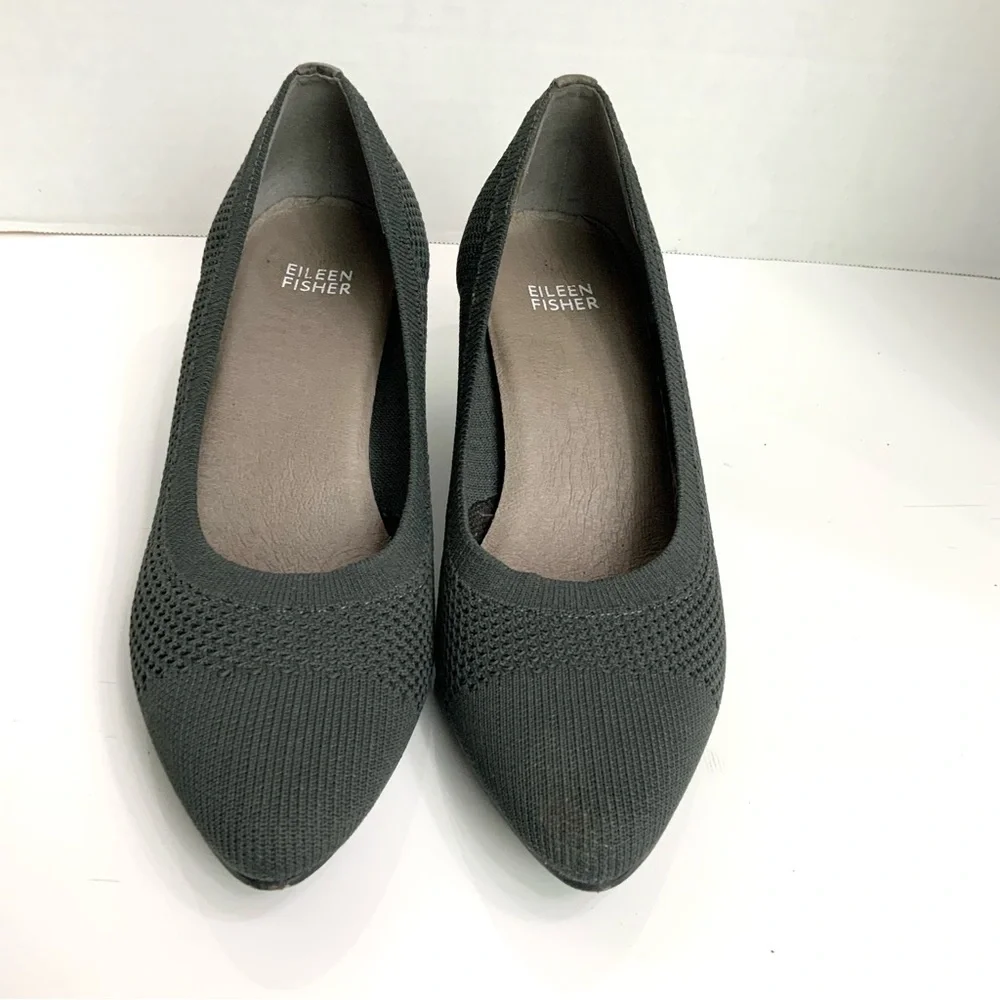 Eileen‎ Fisher Sz 7.5 Kiss Knit Sock Suede Heel Charcoal Gray Pumps Heels Career